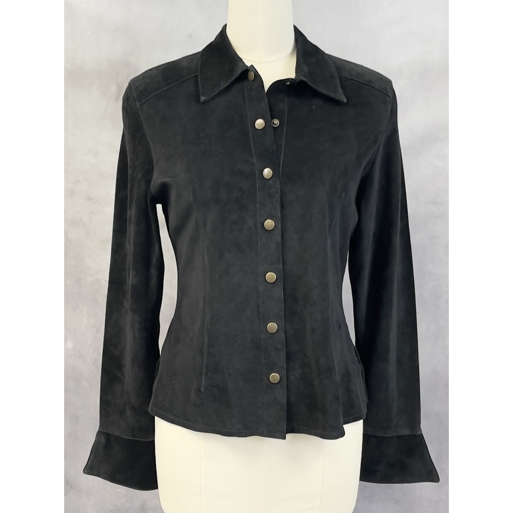 Vintage Westbury Leather Shirt Jacket Women M Black Suede Minimal Indie Edgy 90s